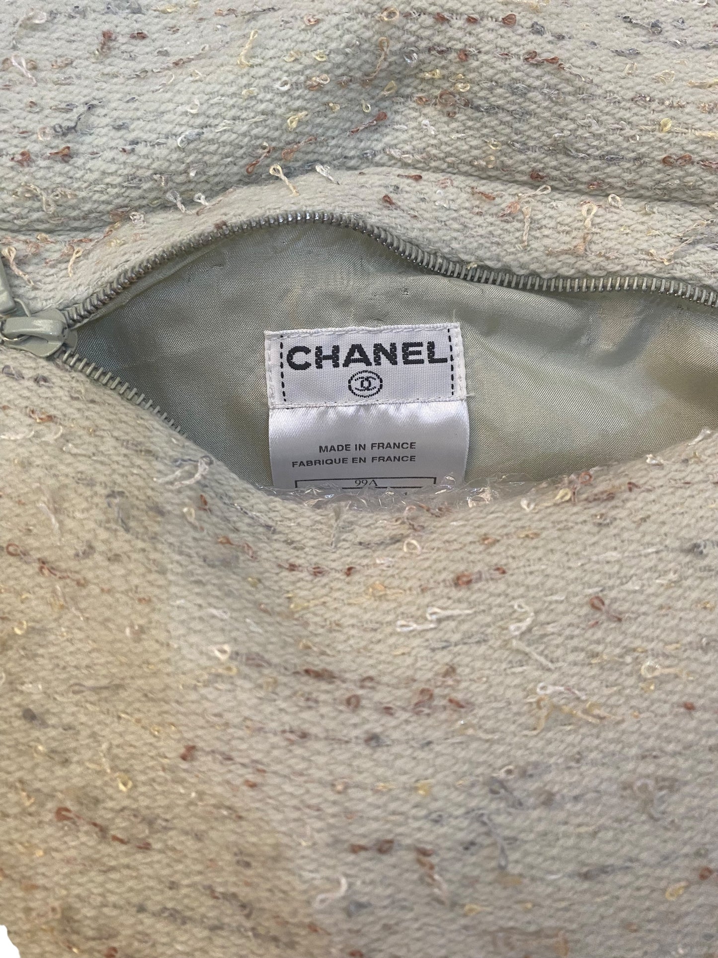 Rare 3 Piece SET Chanel 99A Mint Green Tweed Skirt Suit Matching Crossbody Bag FR 42
