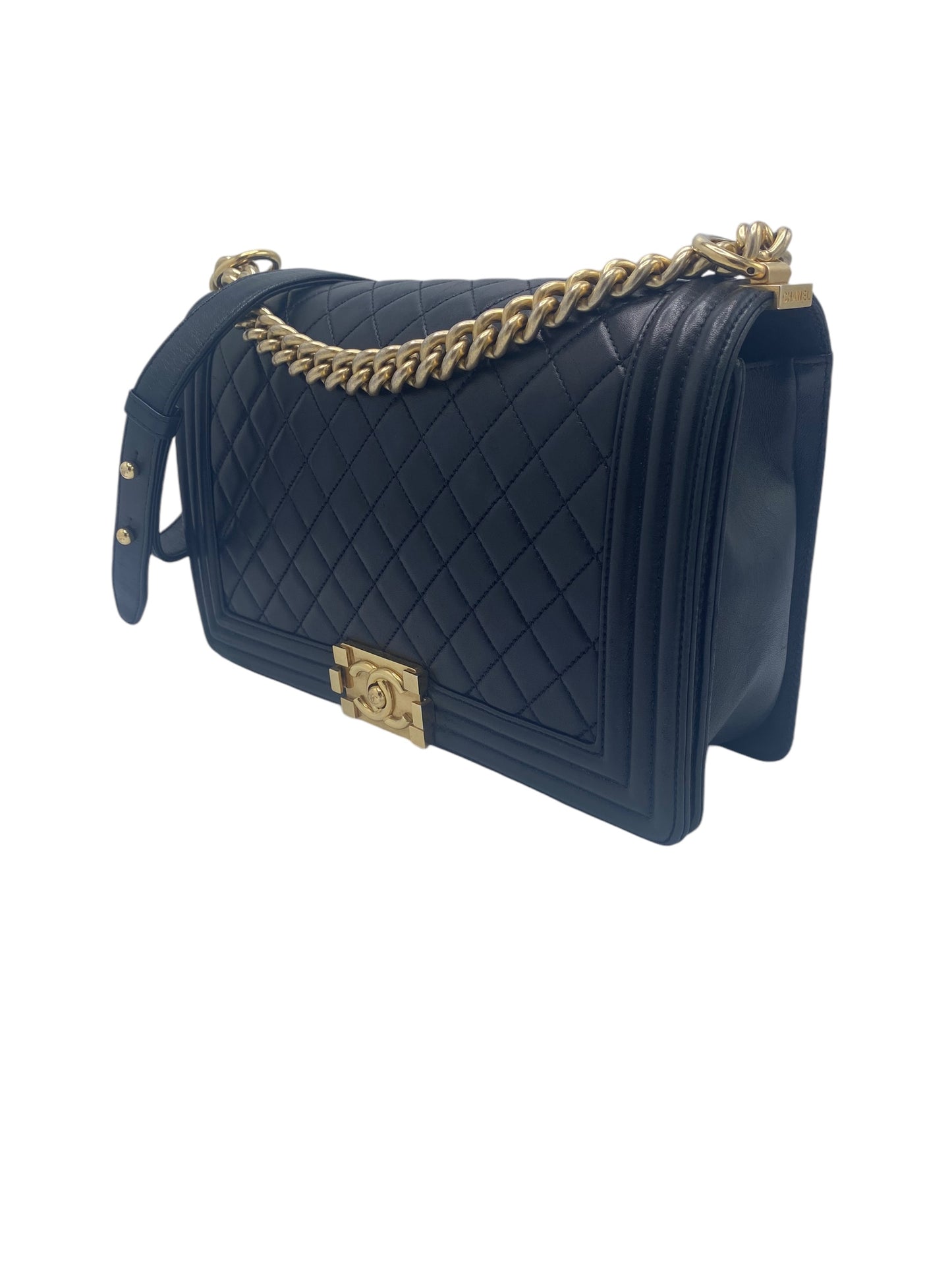Chanel Boy Bag New Medium in Quilted Black Calfskin Gold Hardware GHW