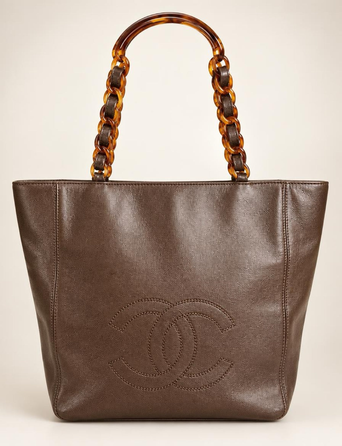 Vintage Chanel Brown Caviar Tortoise CC Timeless Tote Bag