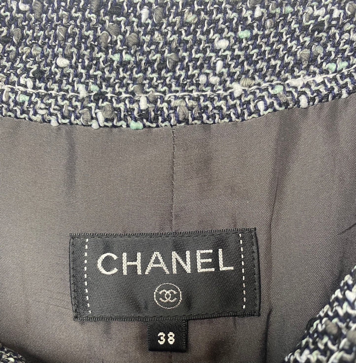 Chanel 2019 Black Gray White Baby Blue Tweed Boucle Shorts FR 38