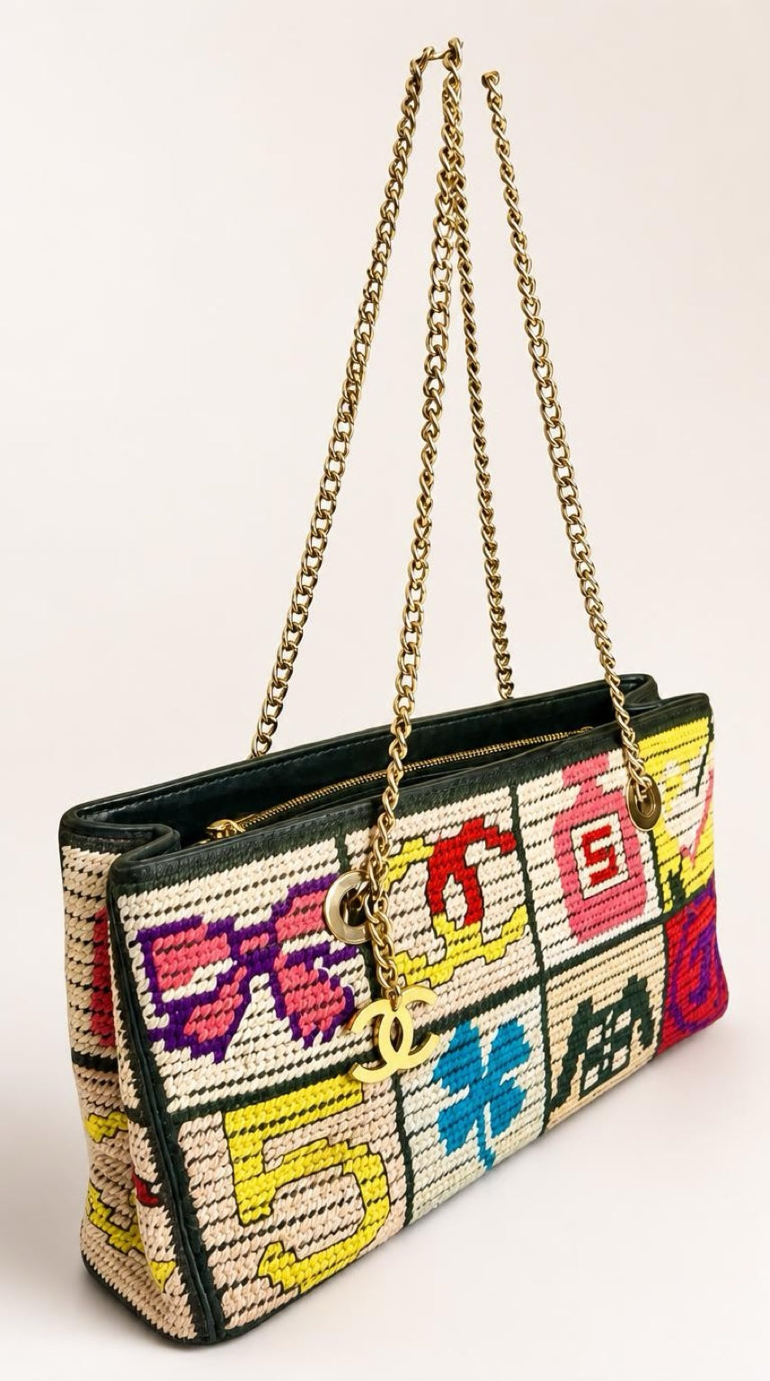 Chanel Medium Needlepoint Patchwork Precious Symbols Tote Bag Gold Hardware