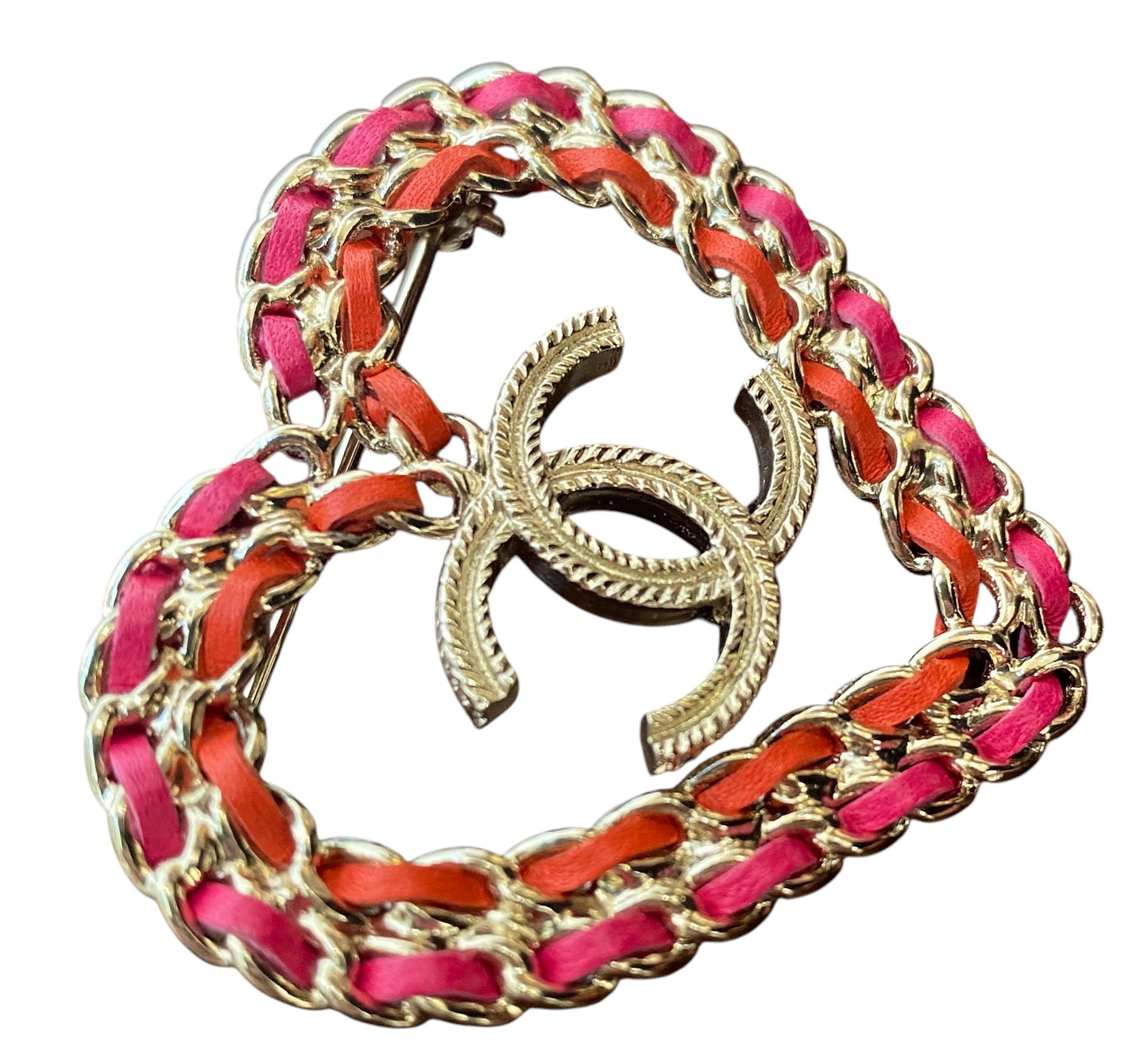 Chanel 2018 CC Heart Lambskin Chain Brooch