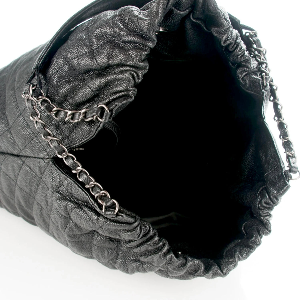 Chanel 10A Large Black Caviar Quilted Elastic Tote Shoulder Bag