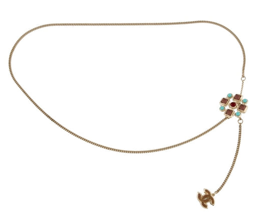 Chanel 08P Gold Chain Multicolor Cabochon Stones CC Waist Belt/Necklace