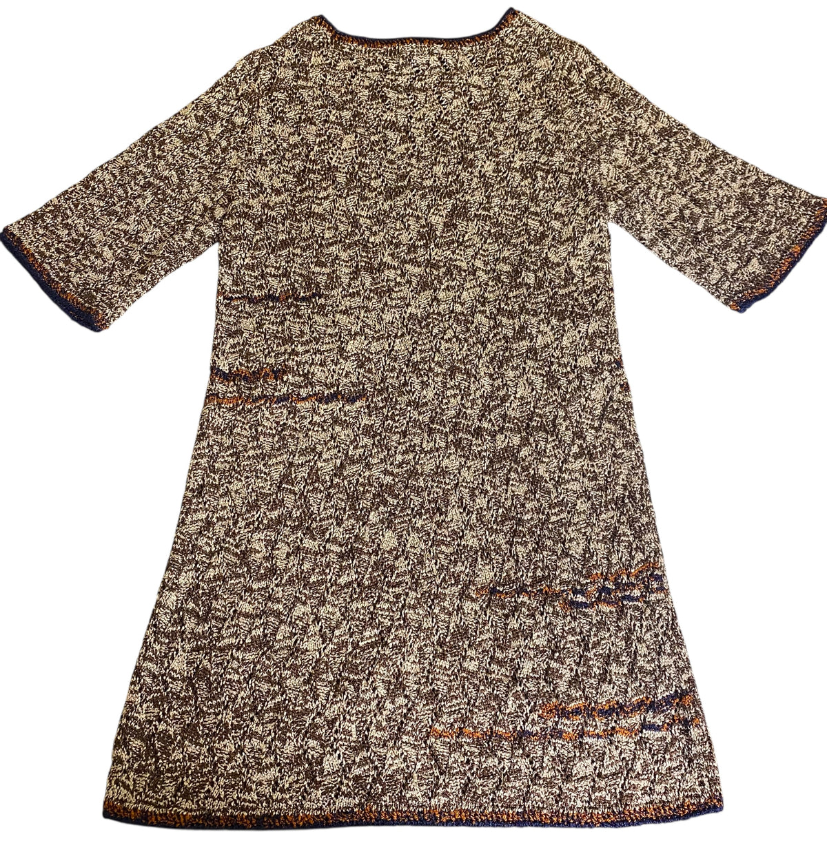 Chanel Brown Orange Navy CC Knit Crochet Dress FR 46
