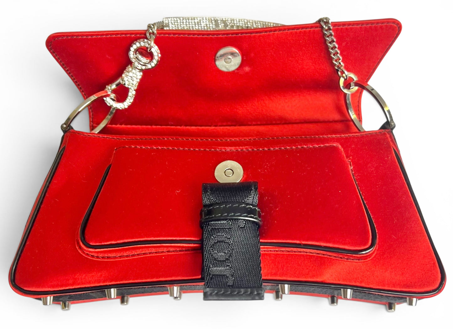 Vintage DIOR EXTRA MINI Red Black Crystal Hardcore Trotter Saddle Bag