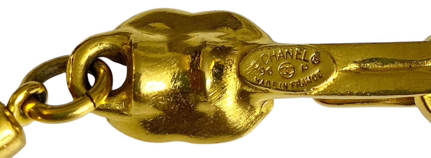 Rare Chanel Vintage 96P Long Rhombus Oversized Pendant Necklace 24K Gold Plated