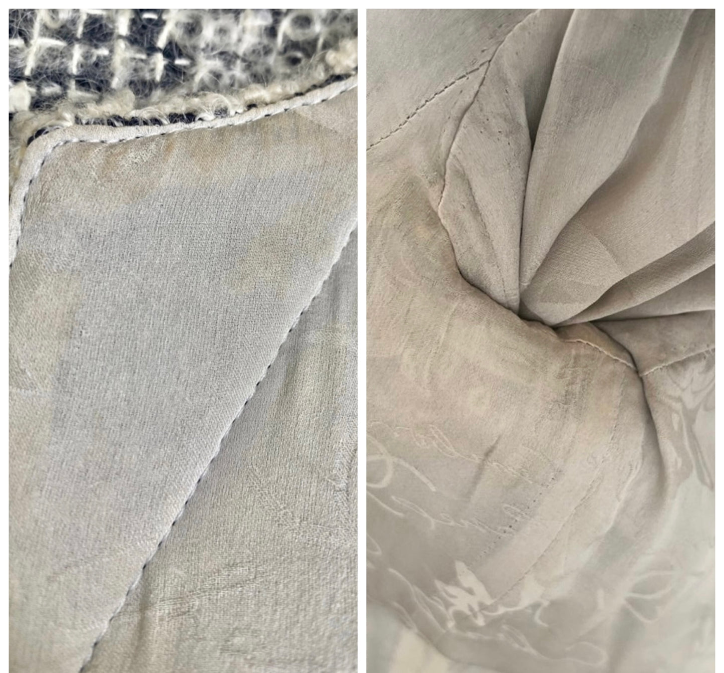 Chanel 10A Shanghai Shearling Tweed CC Grey Black Leather Trim Jacket Coat FR 36