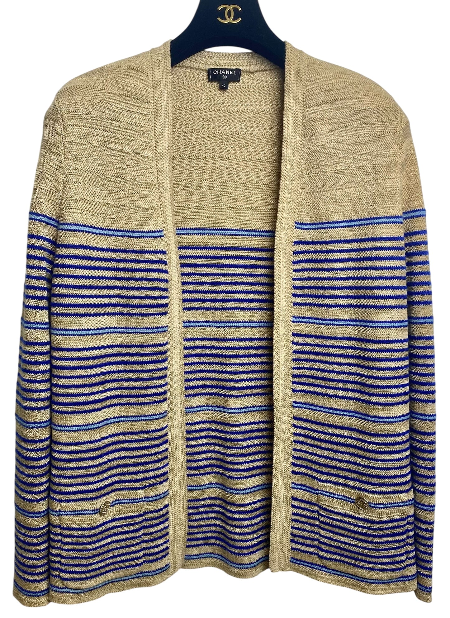 Chanel 19C La Pausa Striped Cardigan Jacket Skirt SET FR 42/44