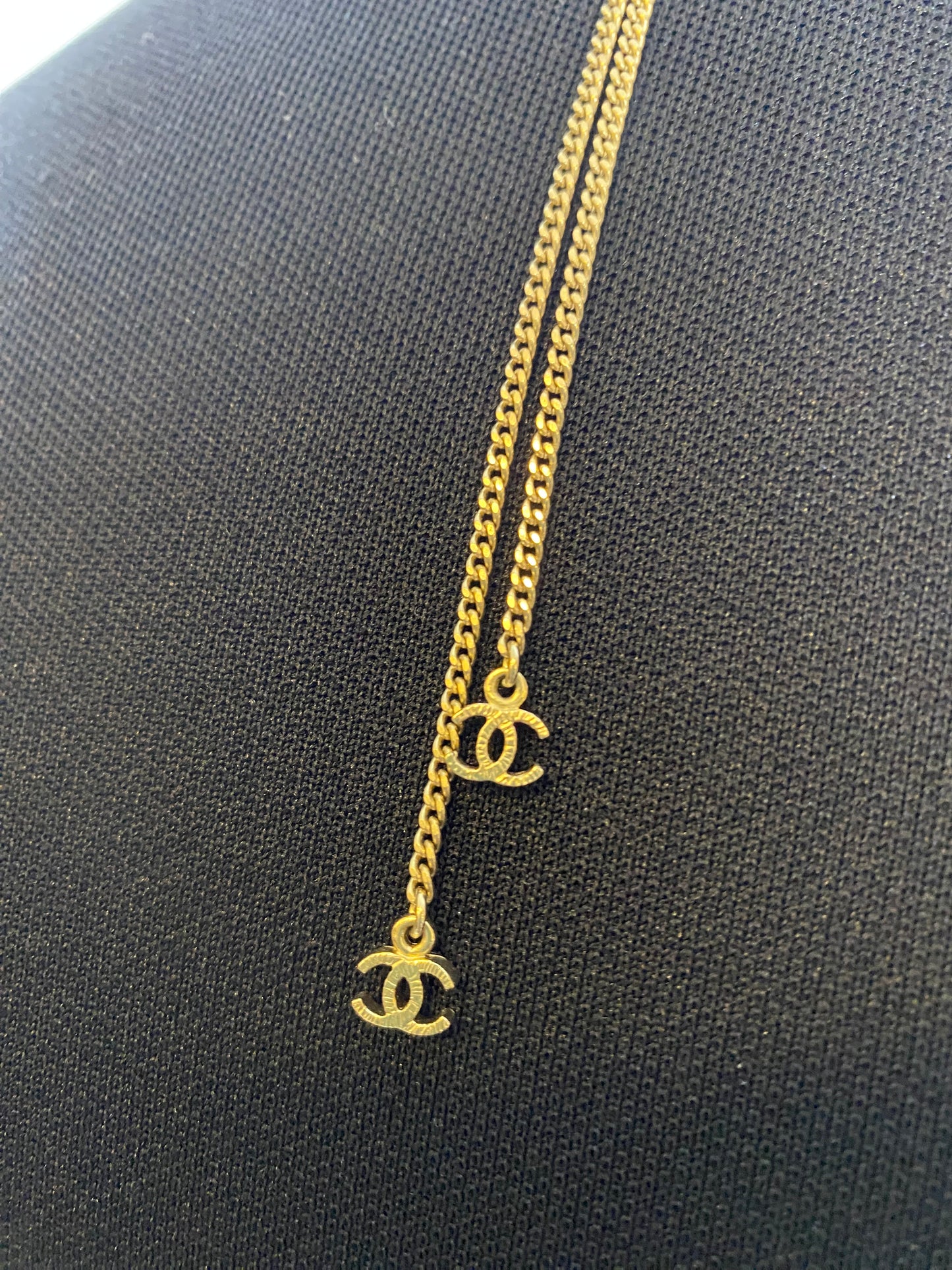Chanel 13A Paris-Edinburgh Double Strand Red Gold Large CC Tweed Pearl Necklace Belt