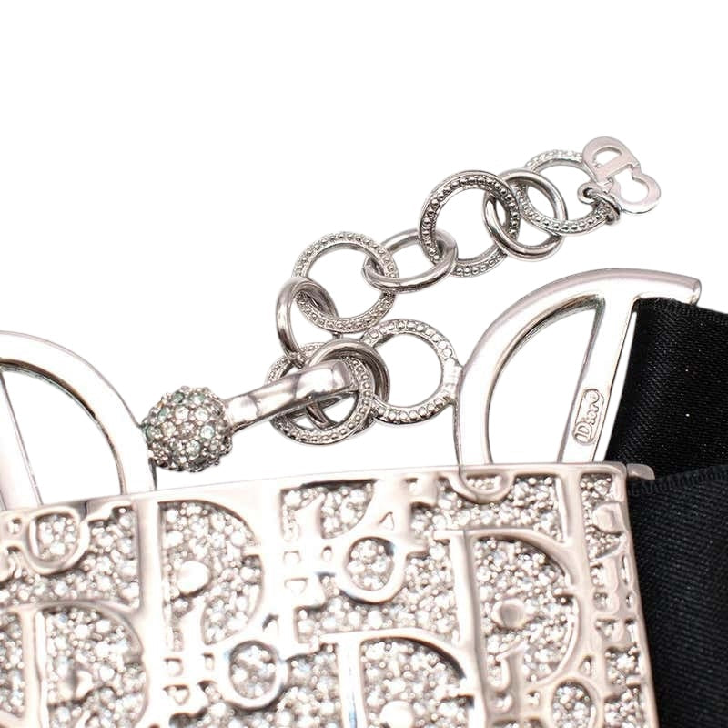 Rare Dior John Galliano Y2K Crystal Silver Metal Silk Trotter Choker Necklace