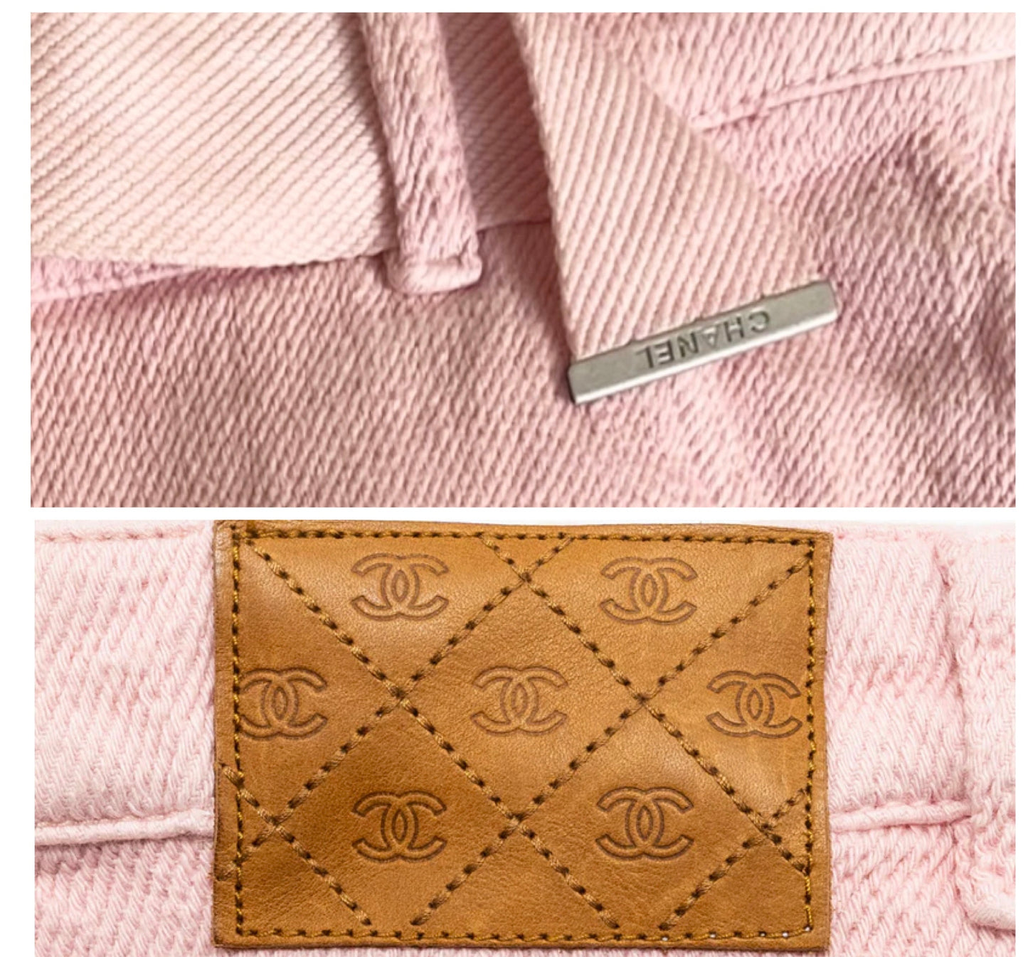 Chanel 19S Sand by the Sea CC Buckle Light Pink Cotton Wide Leg Jeans FR 44