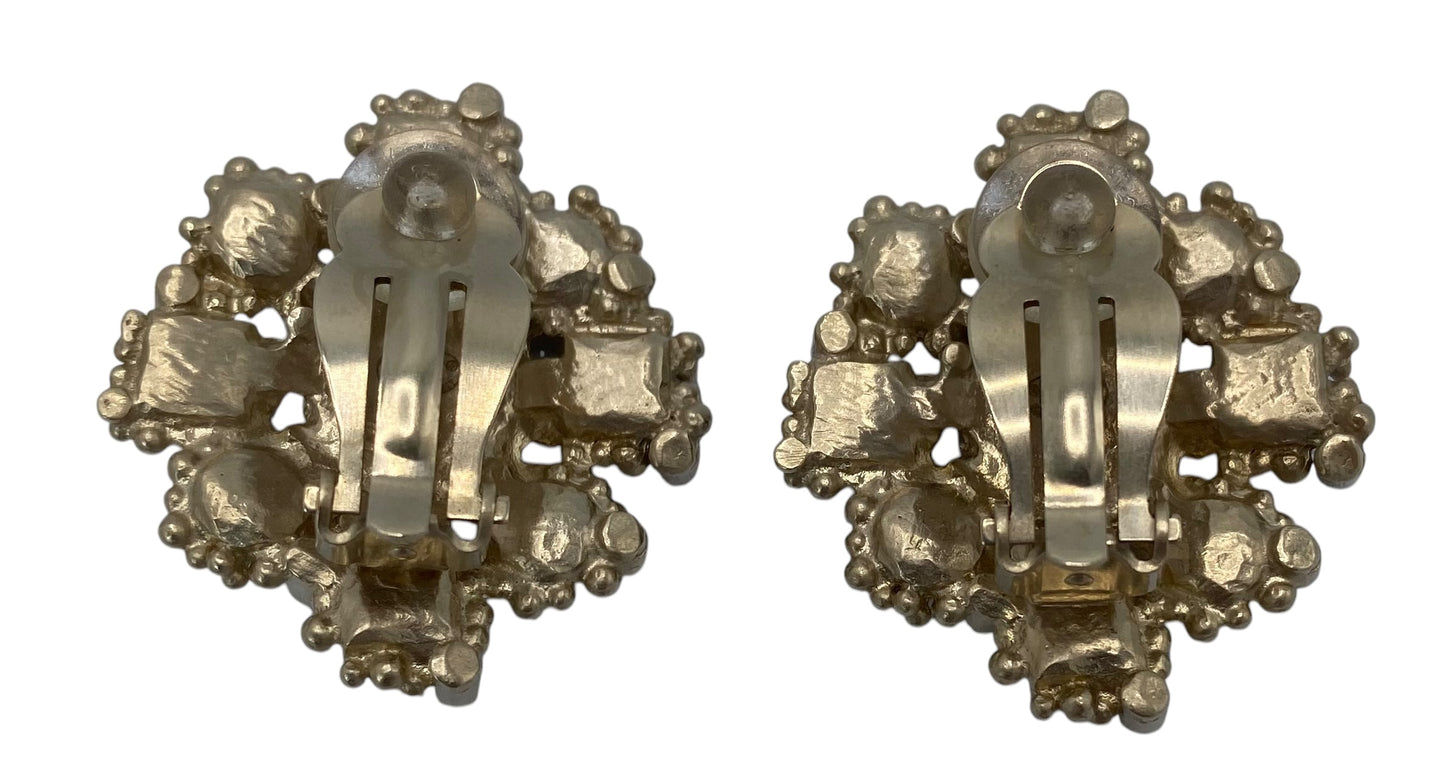 Rare Chanel 12A Paris-Bombay Large Gold Black Pearl Crystal Clip On Earrings
