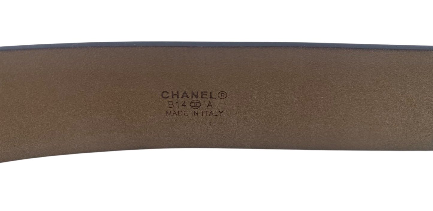 Chanel 14A Paris Dallas Black Leather Belt Size 95/38