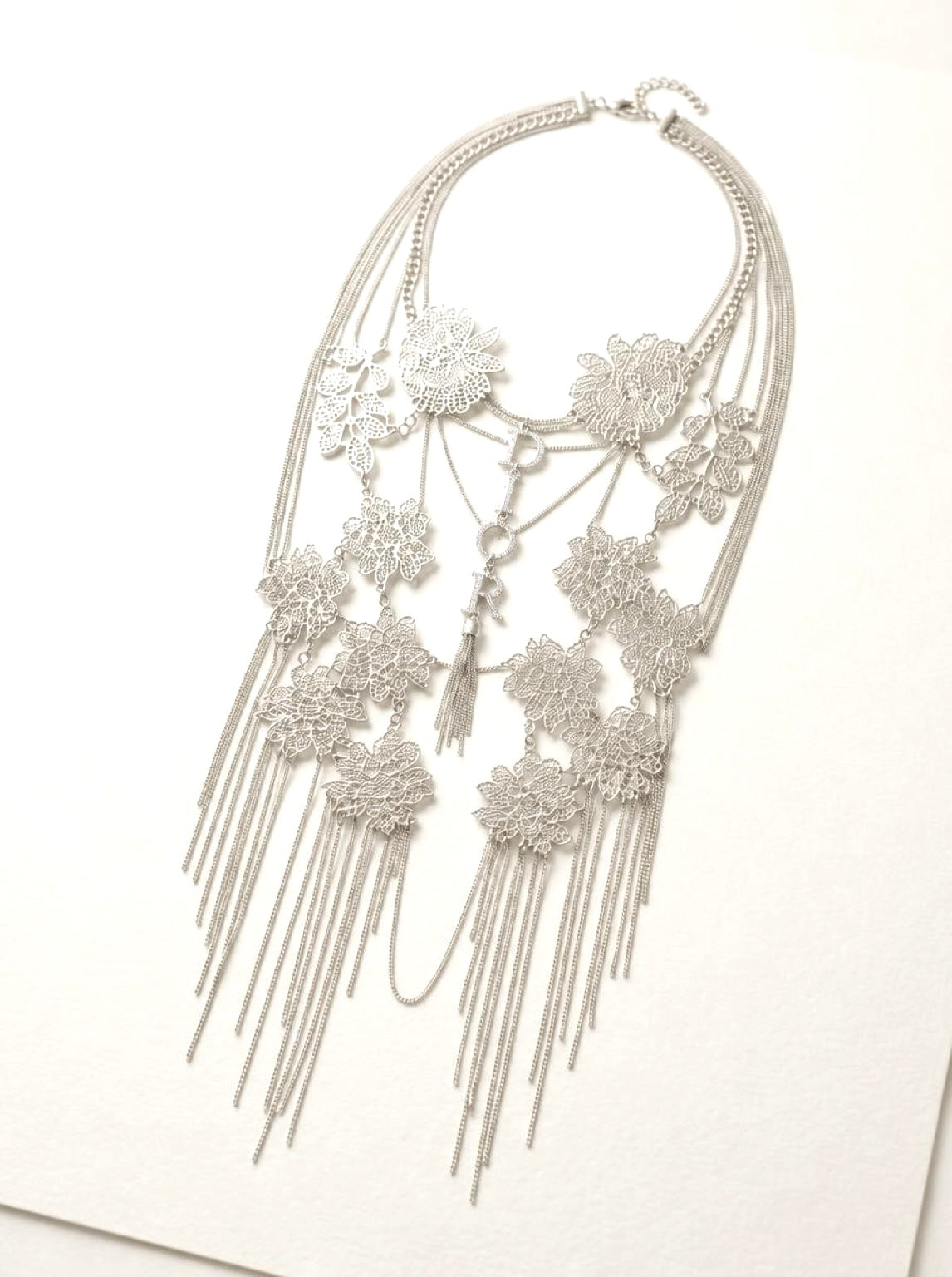 ULTRA RARE Christian Dior ‘Mata Hari’ Vintage Long Collar Bib Floral Crystal Statement Necklace