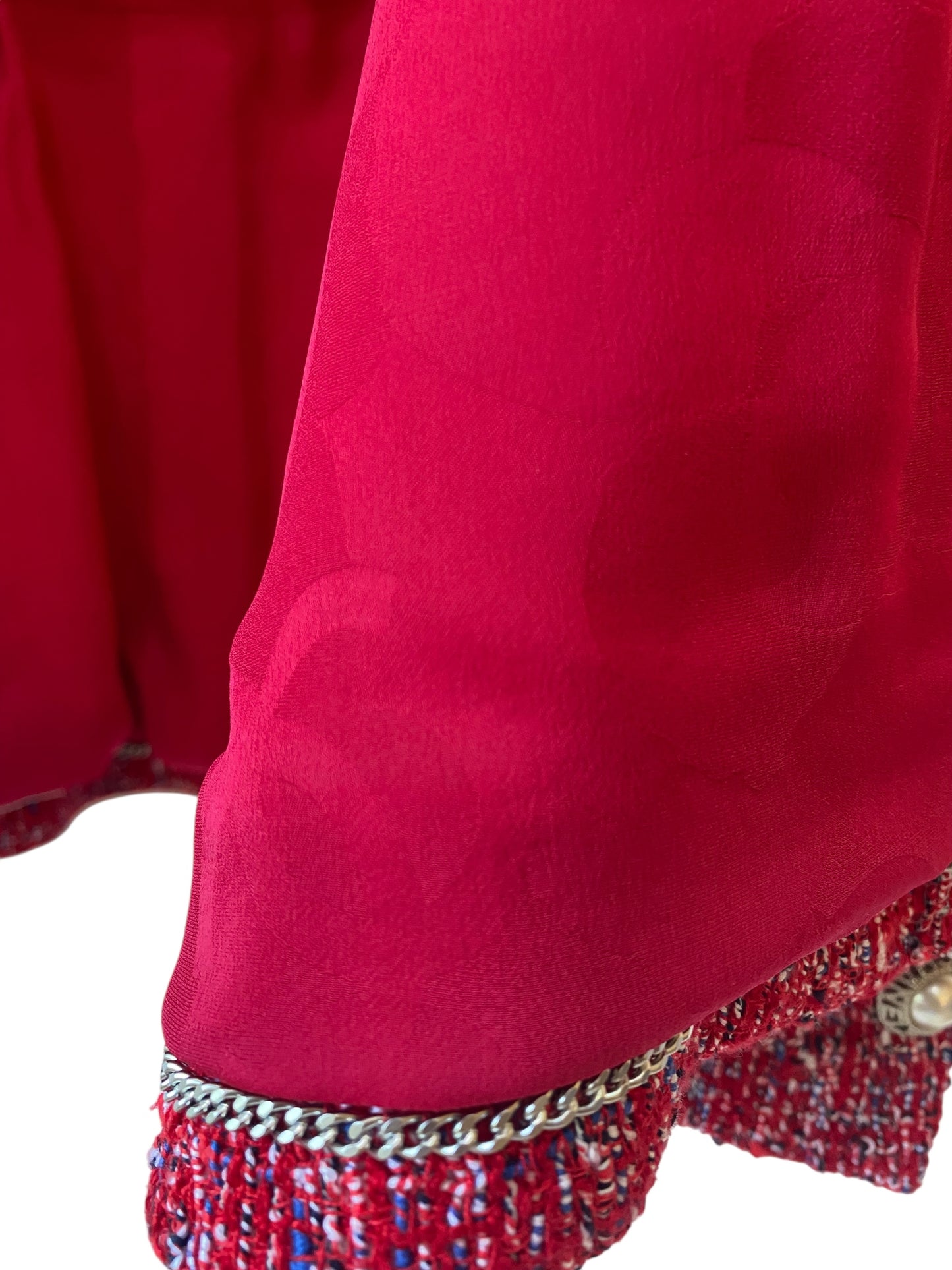 Chanel 19C La Pausa Red Tweed Pearl Jacket FR 38