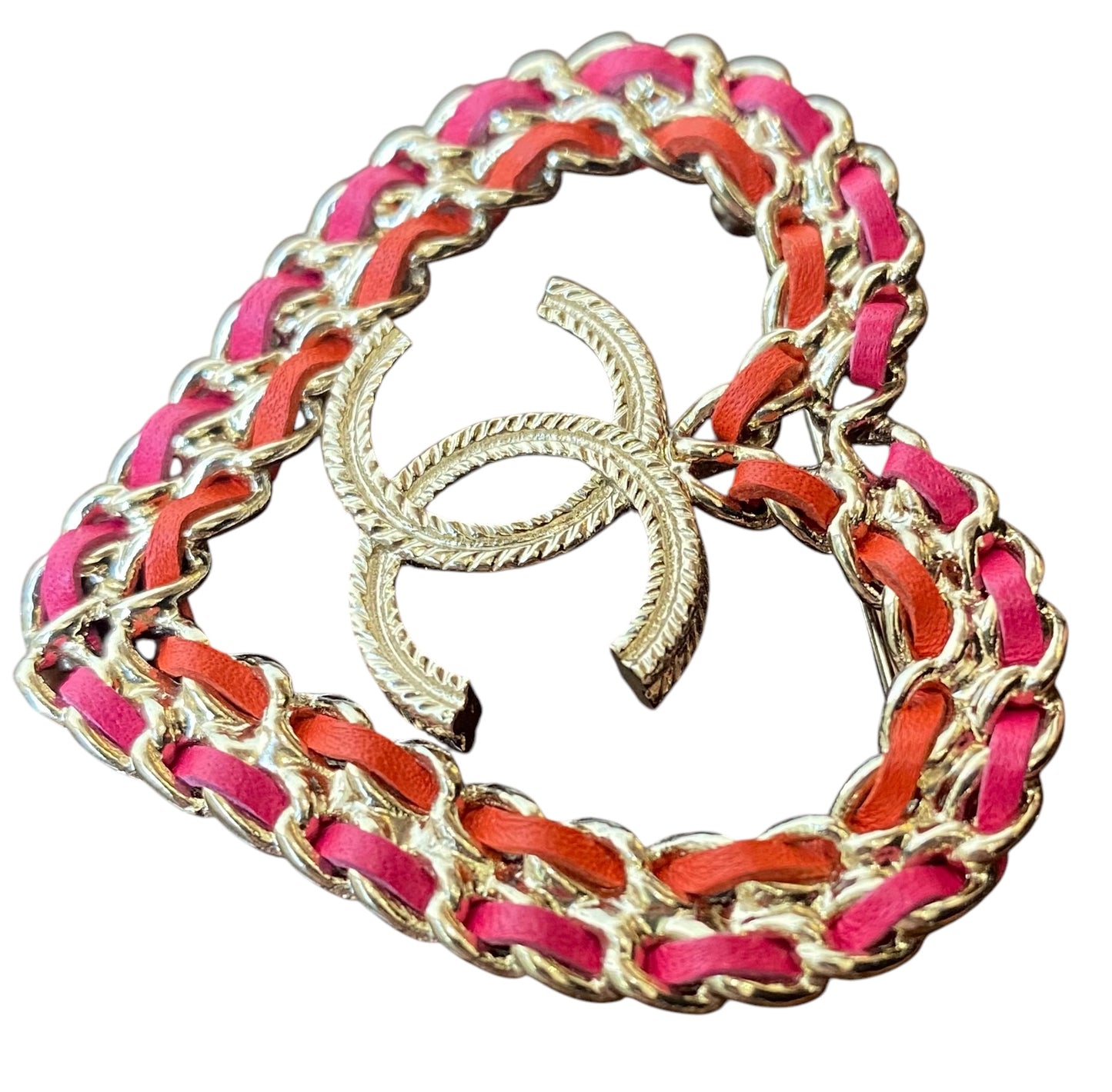 Chanel 2018 CC Heart Lambskin Chain Brooch