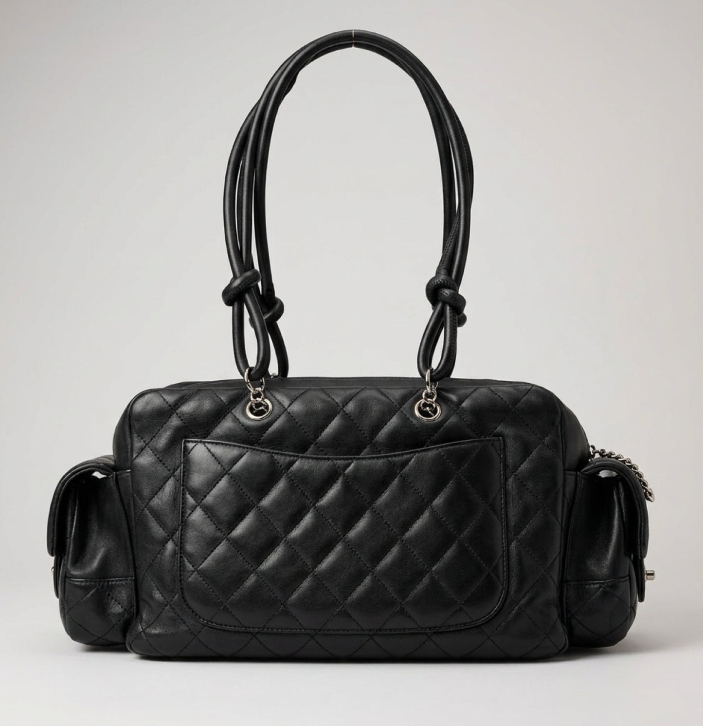 Chanel 2005 Small Cambon Reporter Black Lambskin Handbag SHW