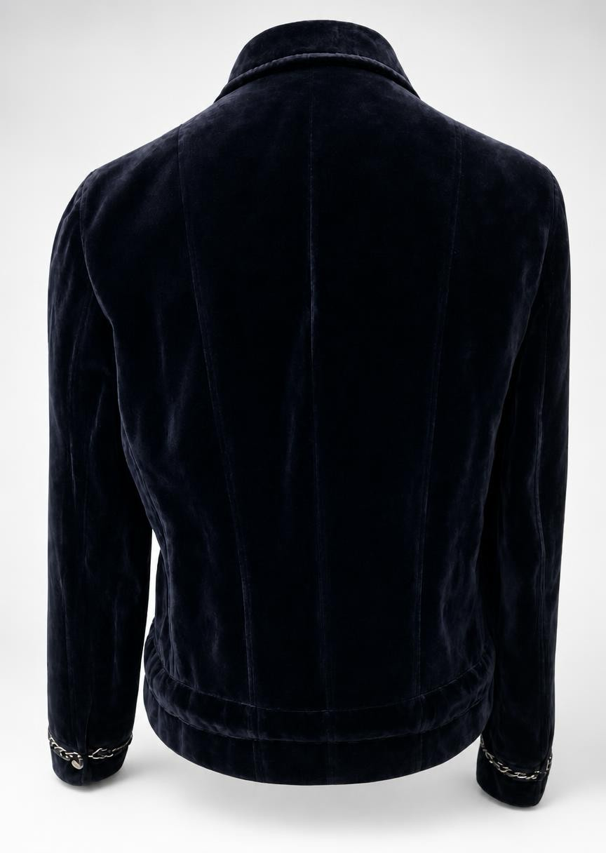 Rare Chanel 06A Runway Black Washed Velvet Bomber Biker Jacket FR 48