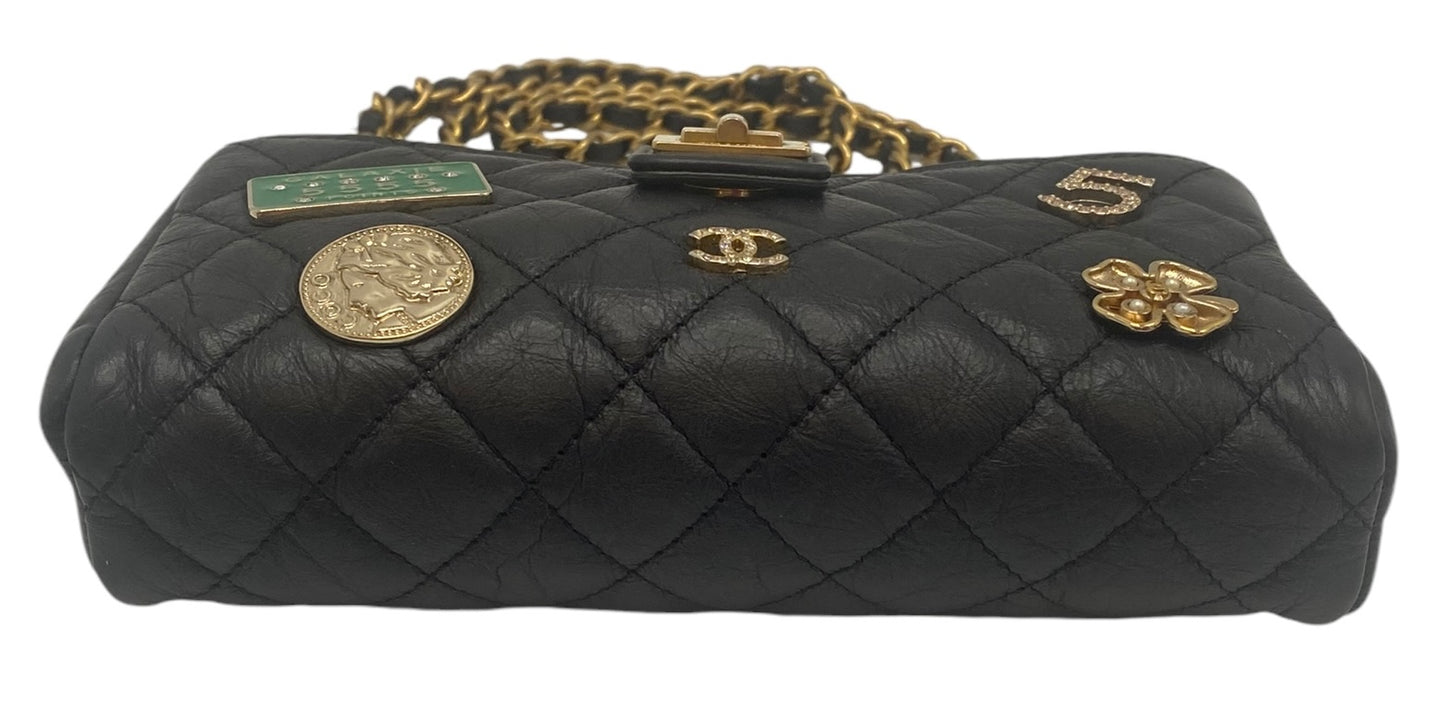 Chanel 2016 Limited Edition 2.55 Reissue Quilted Aged Calfskin Lucky Charm Casino Crossbody Mini Clutch with Chain