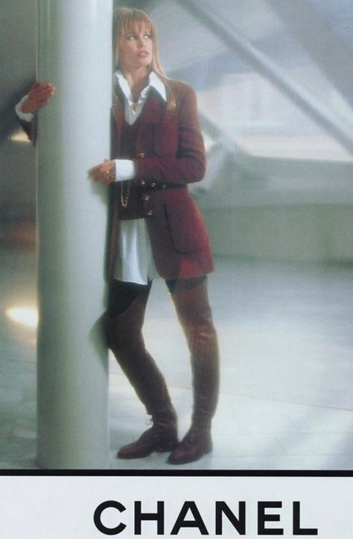 Rare Vintage Chanel 90s Claudia Schiffer Black Leather CC Riding Boots EU 36 (fits 37)