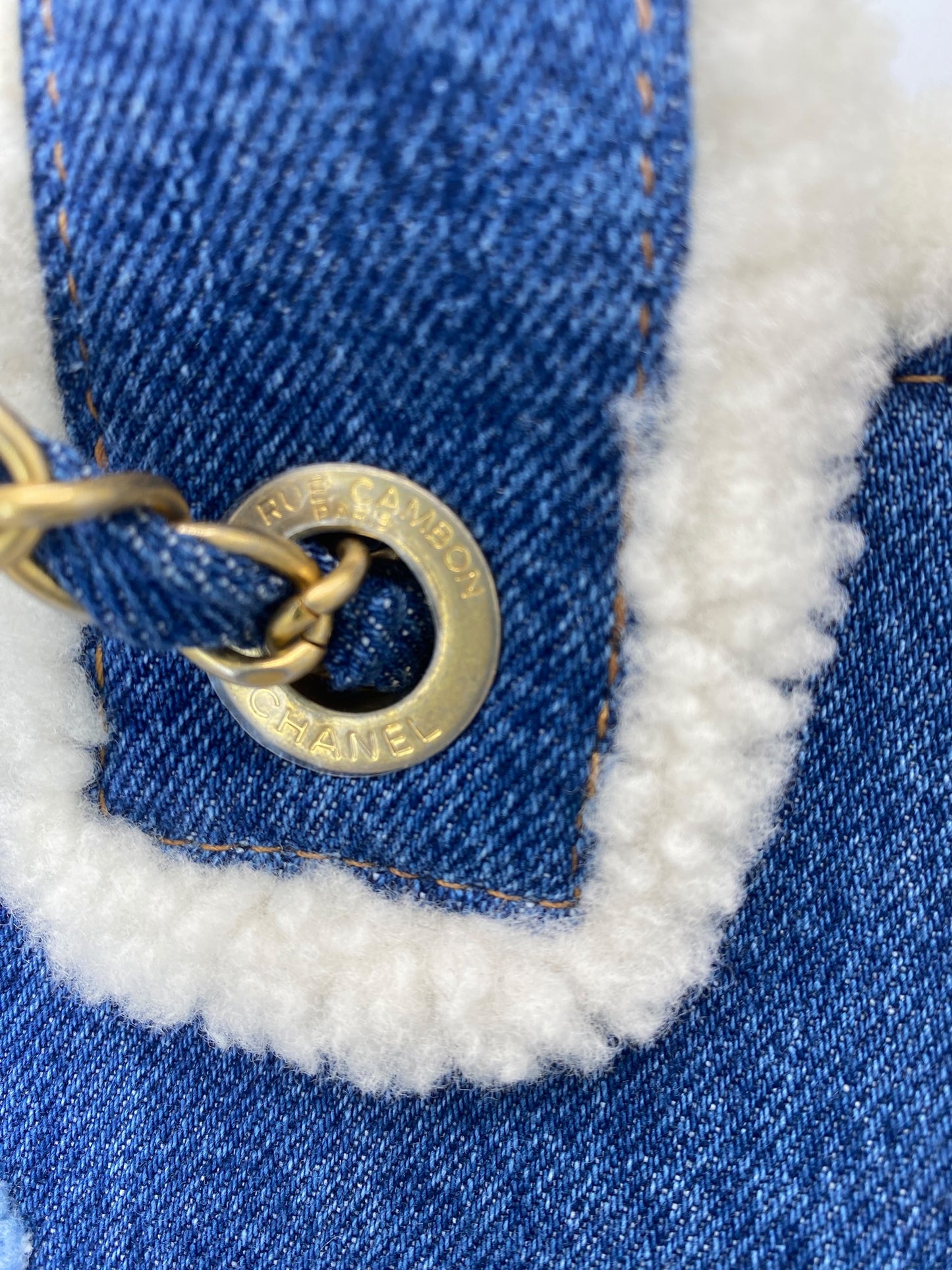 Chanel 19A Paris-New York Egypt Blue Denim & Shearling Hieroglyph Coco Shopping Tote