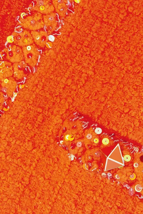 Valentino Orange Tweed Sequin Ostrich Feathers Jacket IT 38/40 US S/M