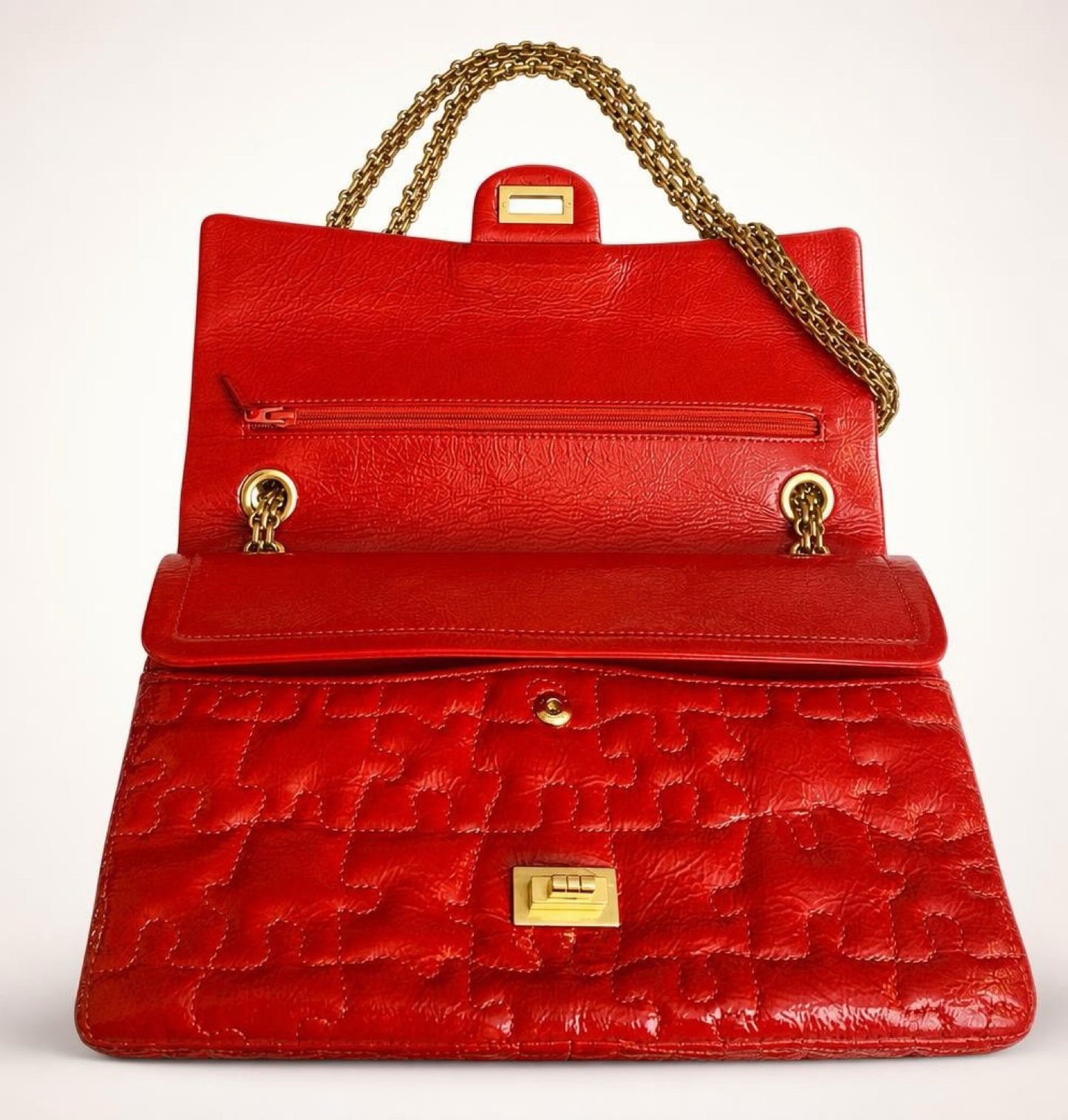 Chanel 226 Medium Puzzle 2.55 Reissue Red Patent Leather Classic Flap Bag GHW
