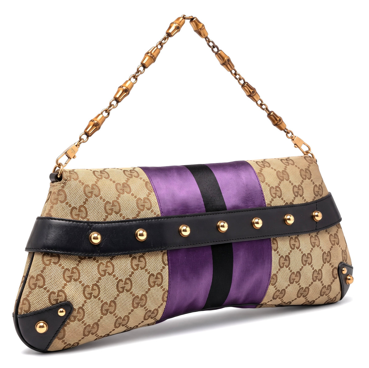 Gucci Large 1955 Tom Ford Classic Purple Black GG Monogram Horsebit Clutch Handbag GHW