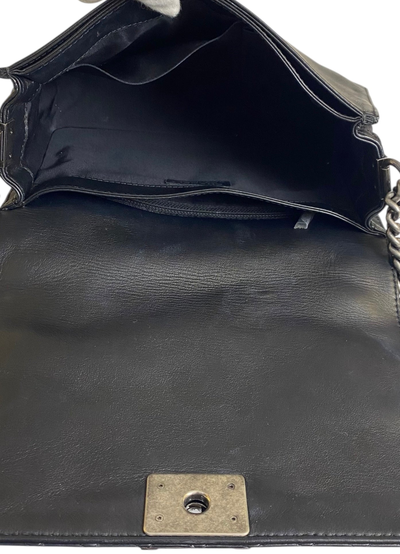 Chanel 13A Enchained Boy Bag Black Leather Old Medium Flap Bag