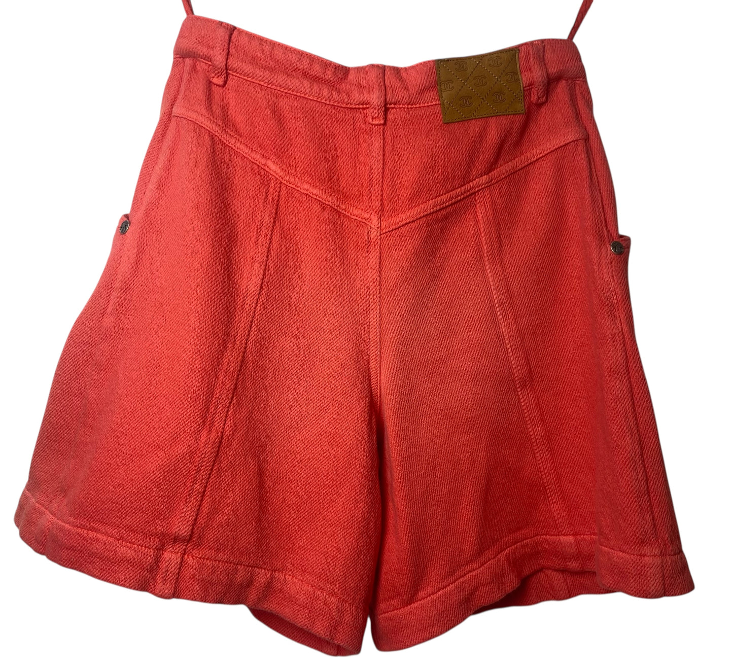 Chanel 2019 Coral Red Cotton CC Buckle Shorts FR 36