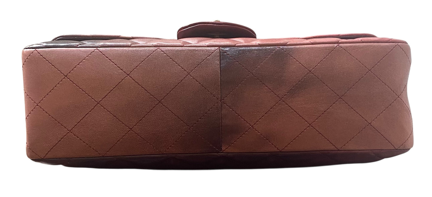 Chanel Ombre Degradé Pink Burgundy Quilted Leather Jumbo Classic Single Flap Bag