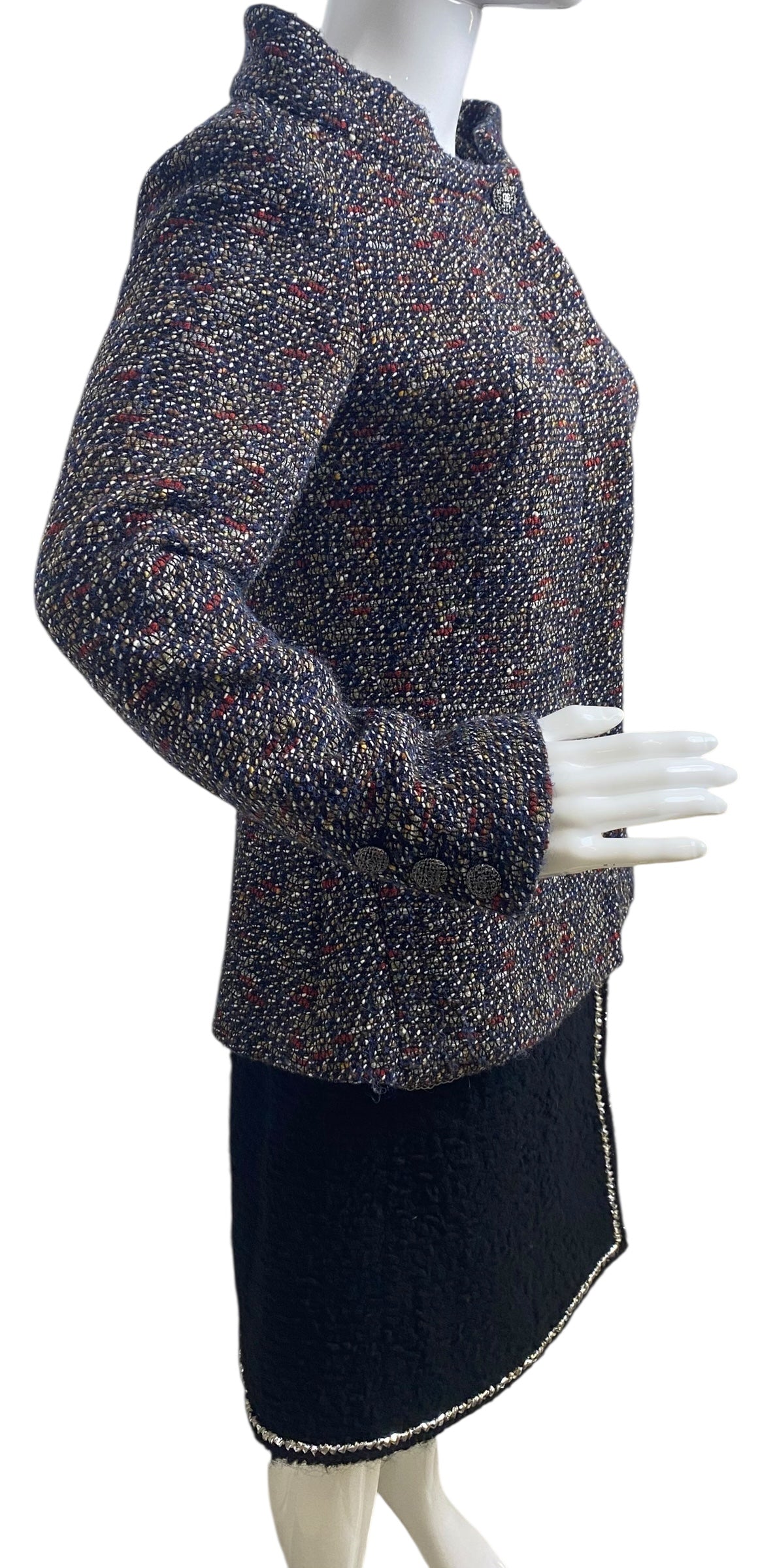 CHANEL 12A BOMBAY BLACK BROWN RED BEIGE NAVY TWEED JACKET FR 36