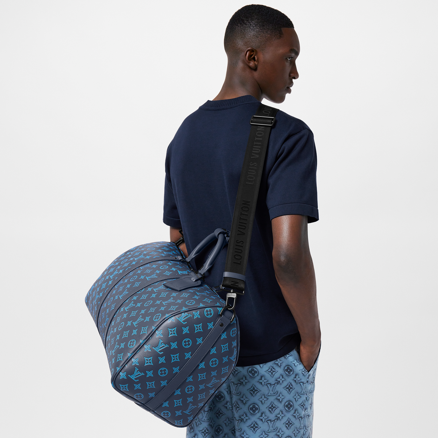 Louis Vuitton LIMITED EDITION Keepall Navy Teal River Bandouliere 50 Monogram Shadow!