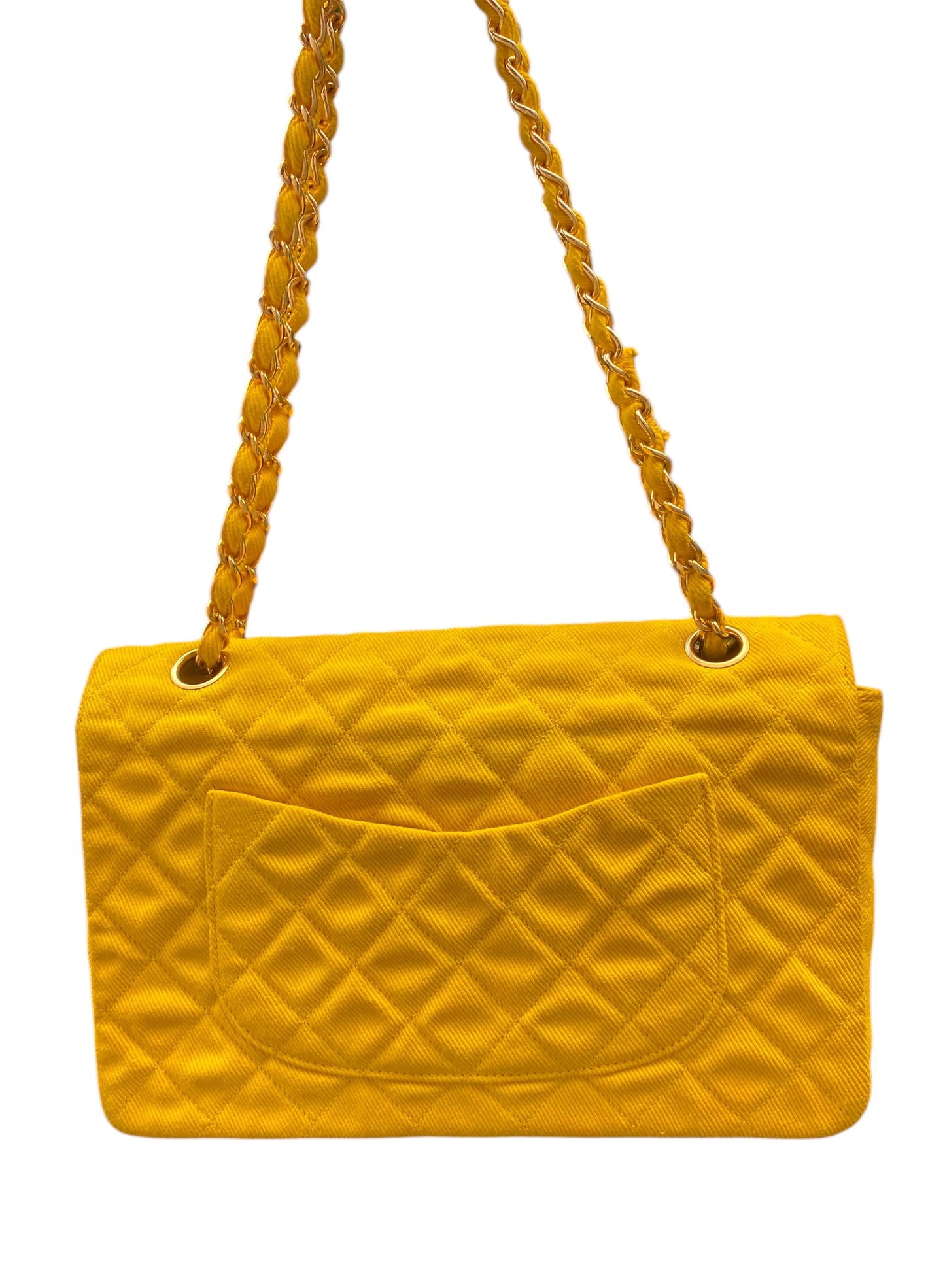 Vintage Chanel 90’s Yellow Denim Medium Classic Flap Bag 24K Gold Hardware