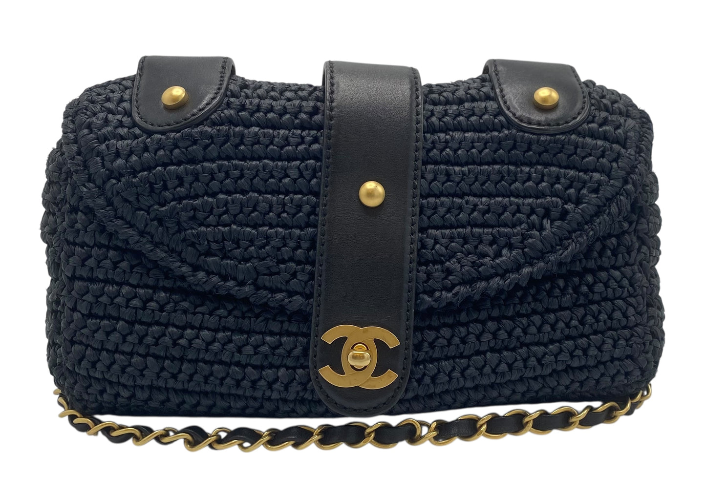 Vintage Chanel Medium Dark Navy Straw Raffia Shoulder Bag GHW
