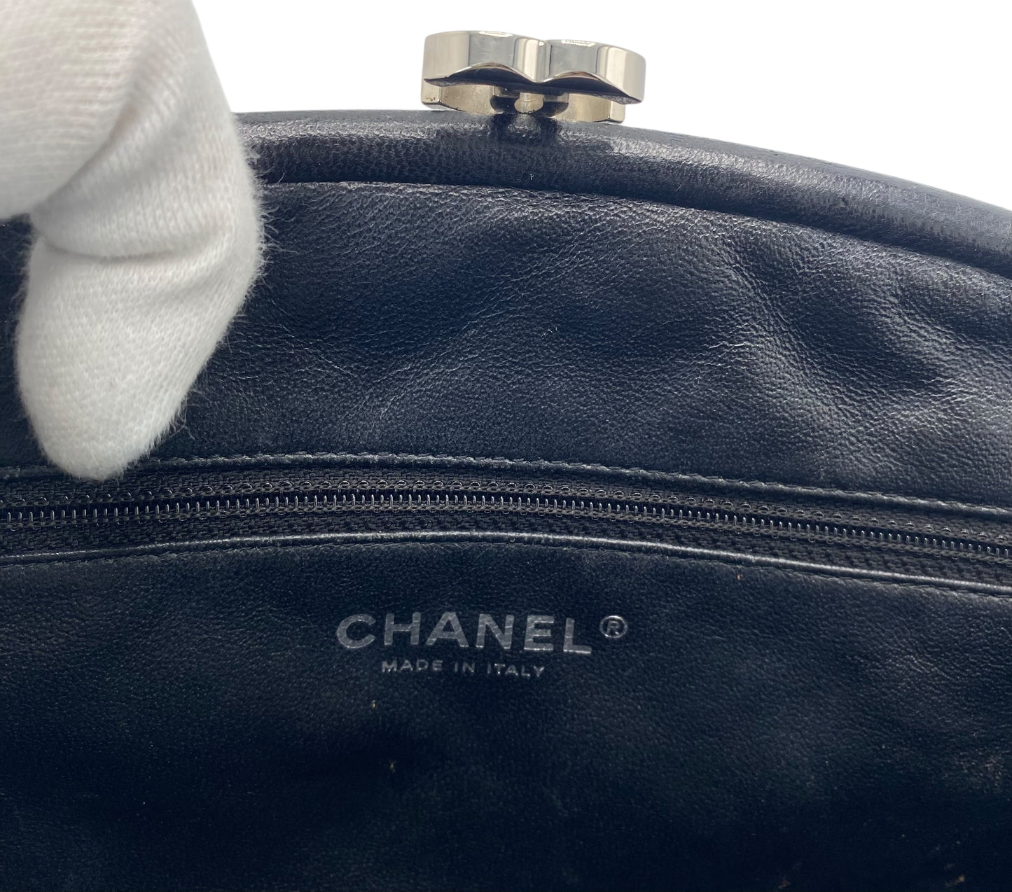 Chanel Black Quilted Lambskin Leather Timeless Classic Clutch Bag