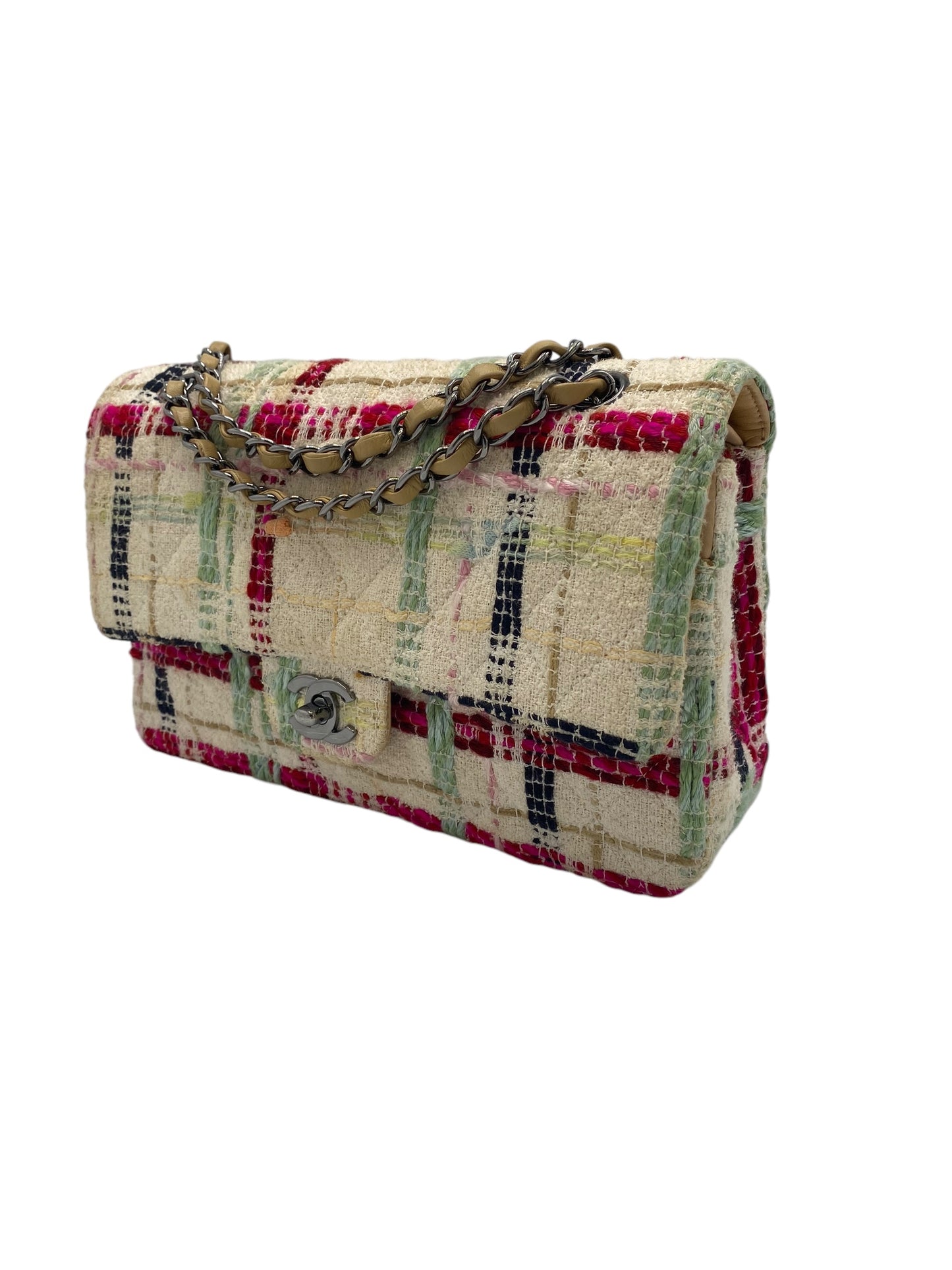Chanel Multicolor CC Classic Timeless Tweed Medium Double Flap Bag with Ruthenium Hardware