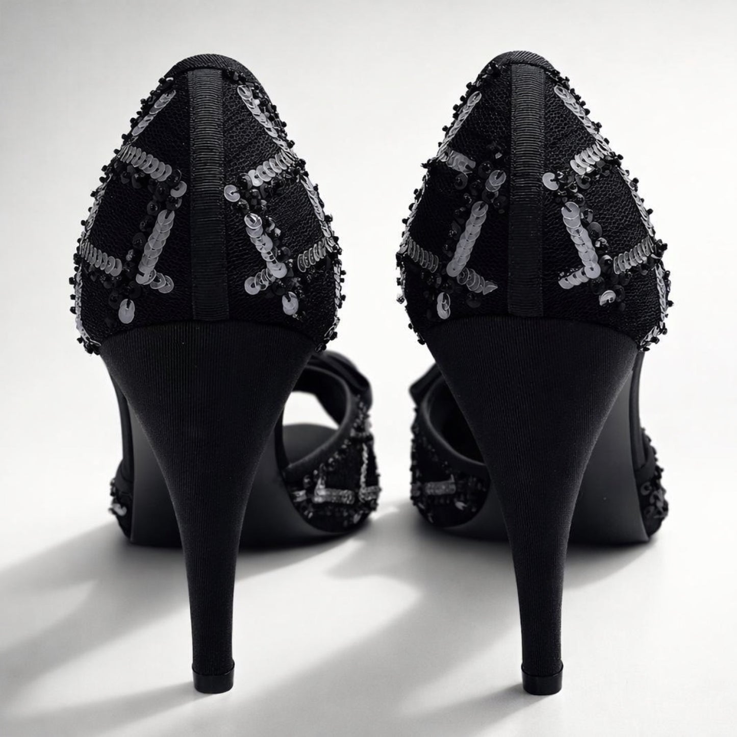 Chanel 09P Removable CC Brooch Black Sequin Bow Strap Heels EU 40