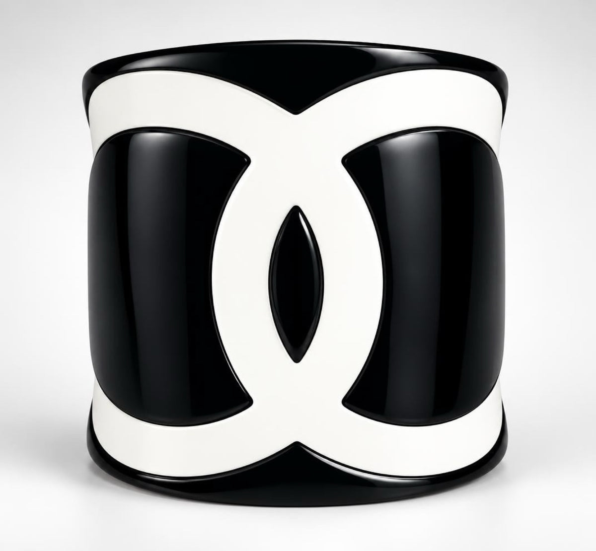Chanel 2004 CC Wide Black White Resin Statement Bracelet Cuff