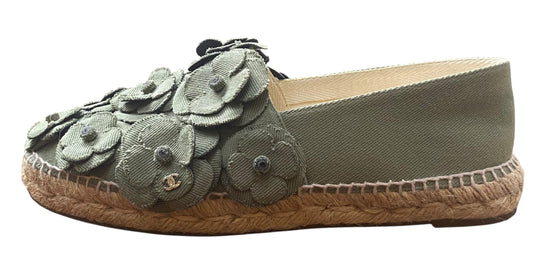 Chanel 17C Coco Cuba Camellia Khaki Green Espadrilles EU 41