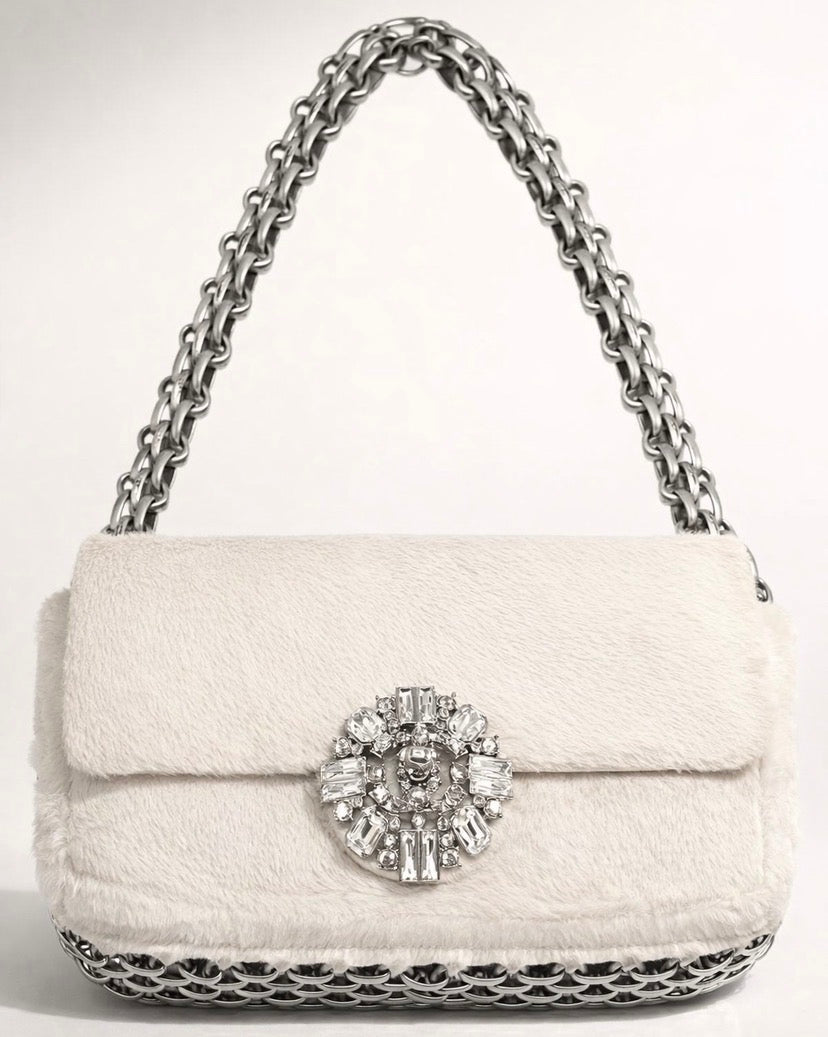 Ultra Rare Chanel 08A Huge Swarovski CC White Pony Classic Medium Flap Bag