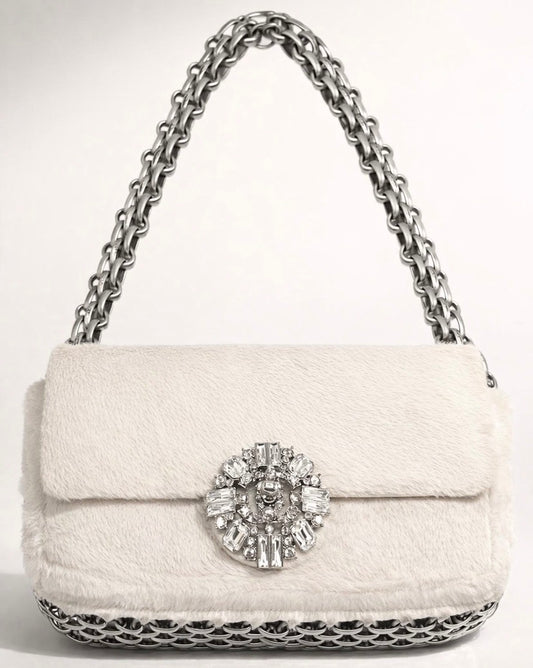 Ultra Rare Chanel 08A Huge Swarovski CC White Pony Classic Medium Flap Bag