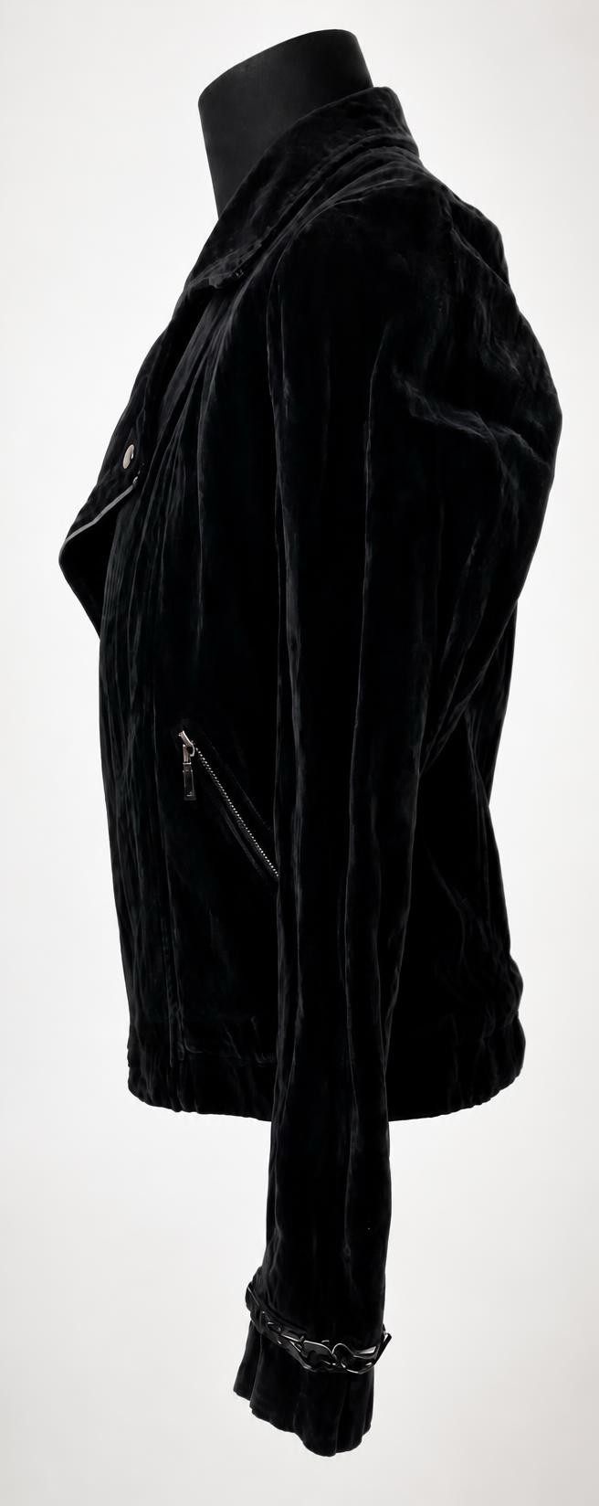 Rare Chanel 06A Runway Black Washed Velvet Bomber Biker Jacket FR 48