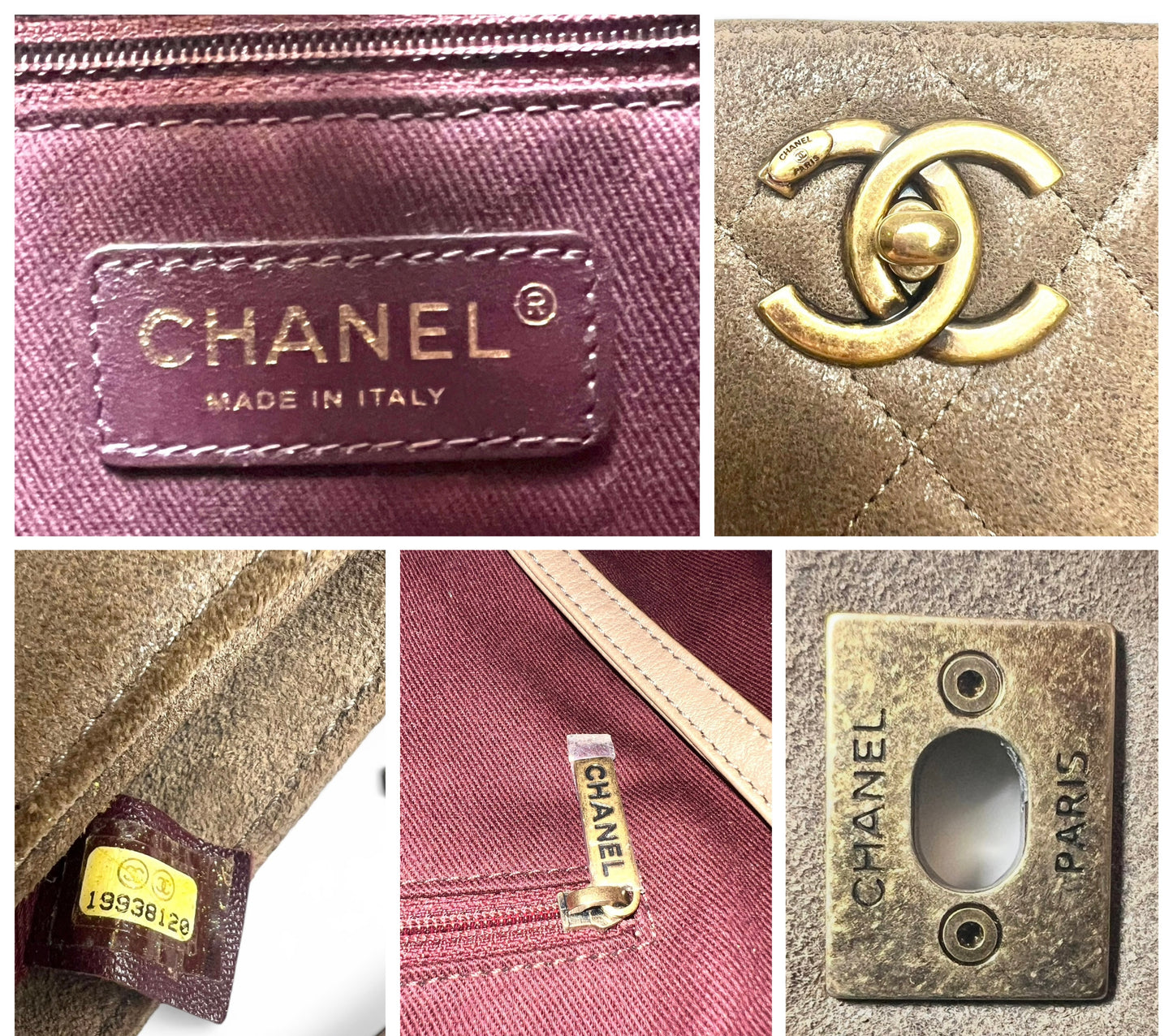 Chanel 14A Paris Dallas Iridescent Taupe Brown Nubuck Classic Hobo Shopper Tote Bag