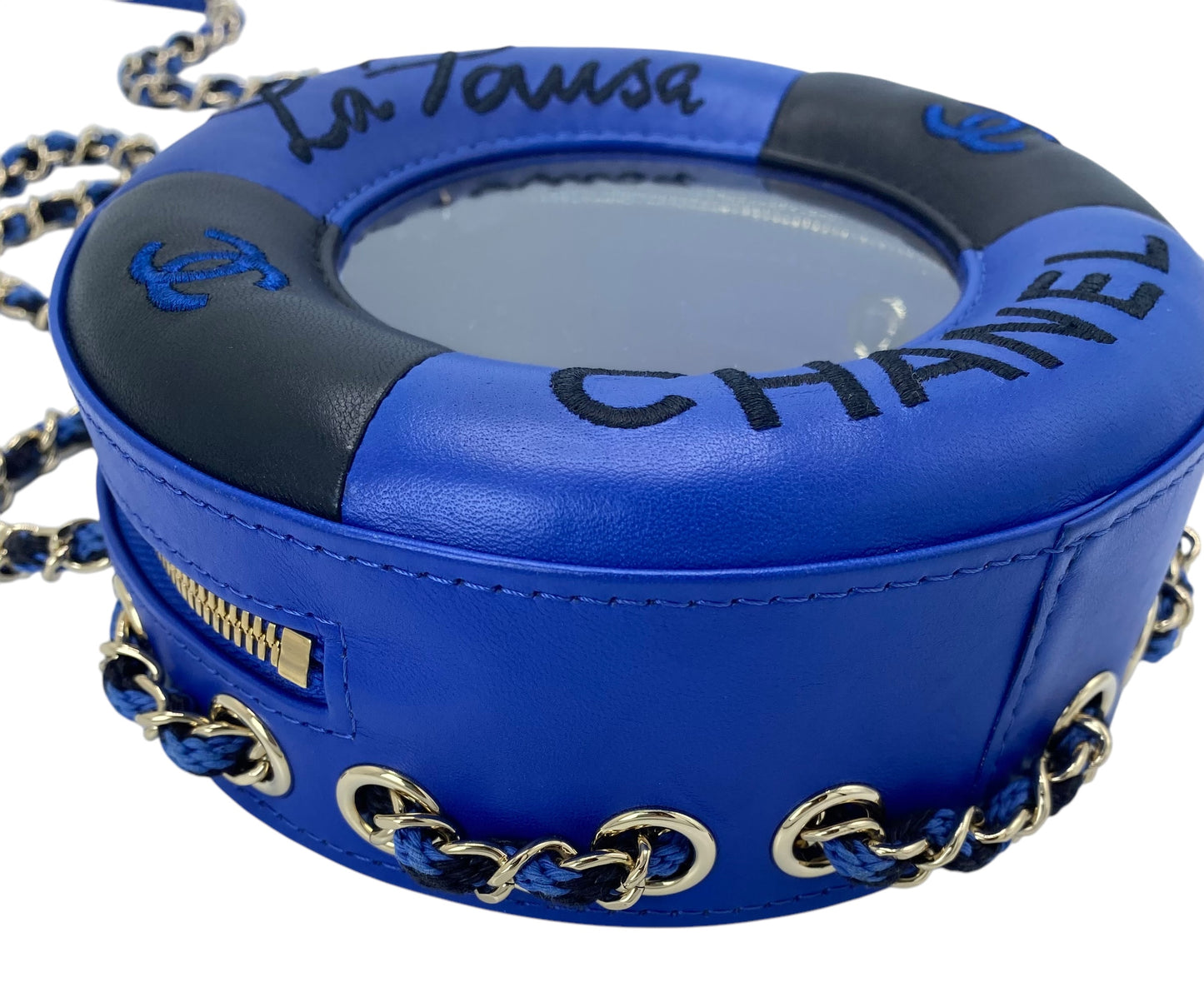 CHANEL 19C LA PAUSA COCO LIFESAVER MINAUDIÈRE BAG BLUE & BLACK WITH CHAMPAGNE GOLD HARDWARE