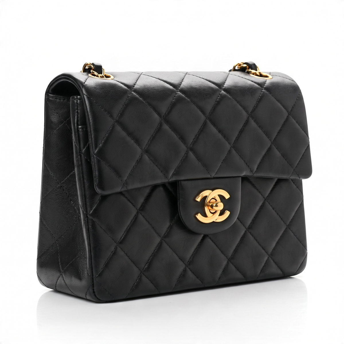 Vintage Chanel Black Quilted Lambskin Mini Square Timeless Classic Flap Bag 24K GHW