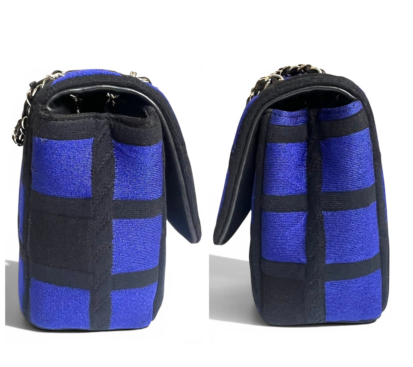 Chanel 13P Runway Blue Black Jersey Classic Medium Single Flap Bag SHW