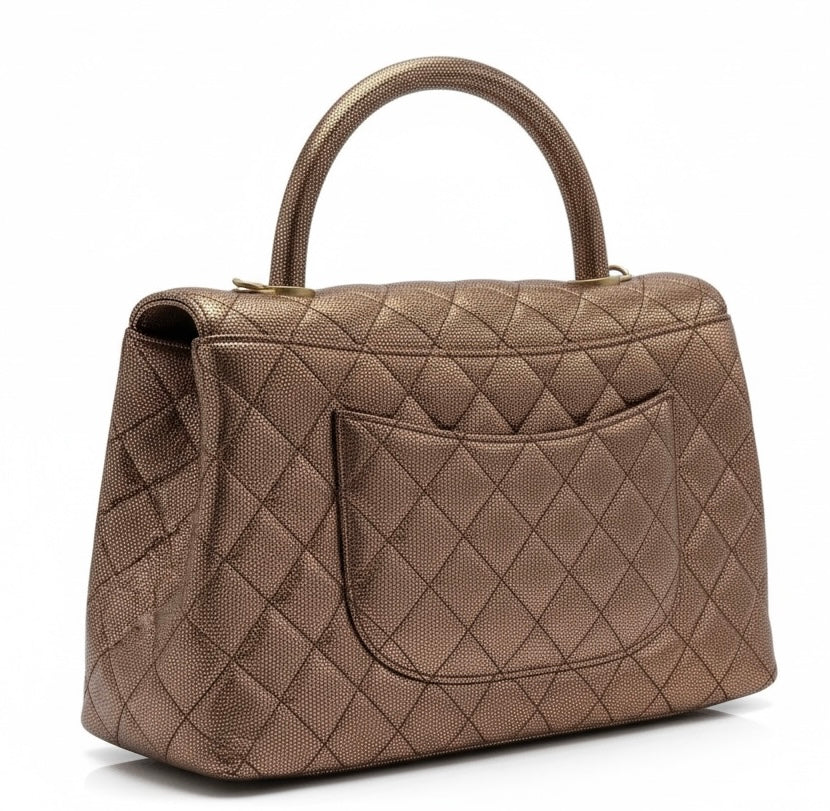 Chanel 19A Medium Coco Handle Metallic Copper Caviar Timeless Bag