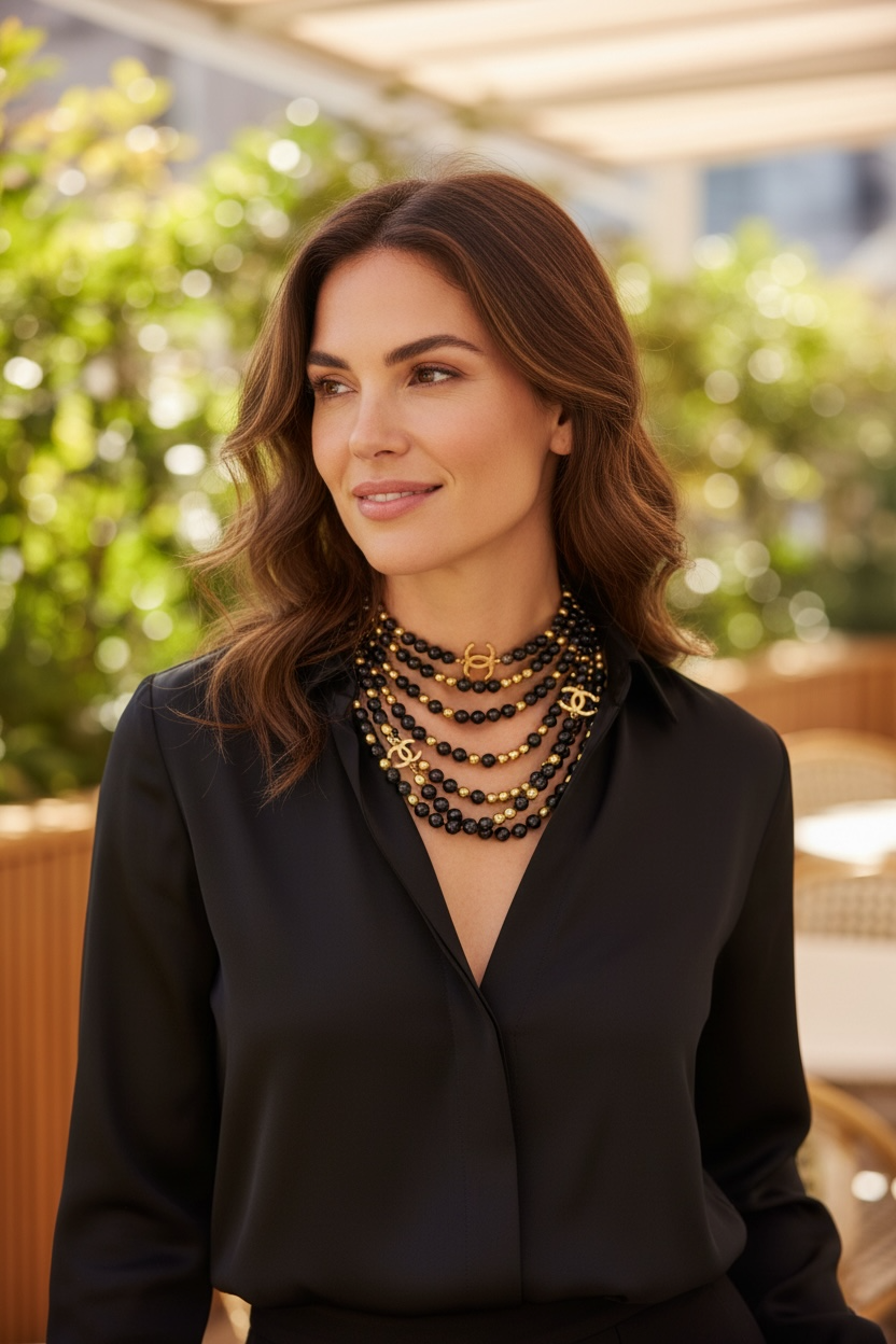Chanel Airlines 2016 3 Strand 4 CC Extra Long Black Gold Mirror Statement Necklace